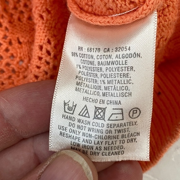 Anthropologie MOTH Women's‎ Peach Open Crochet Long Sleeve Lightweight Sweater S - Picture 6 of 11